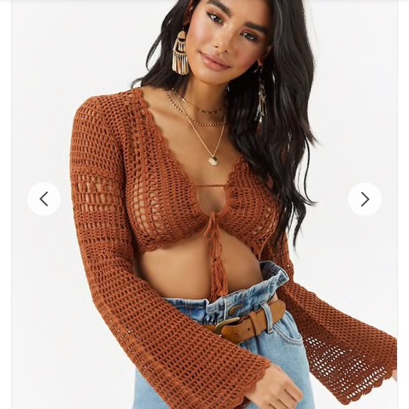 Forever 21 Tops - crochet bell sleeve crop top